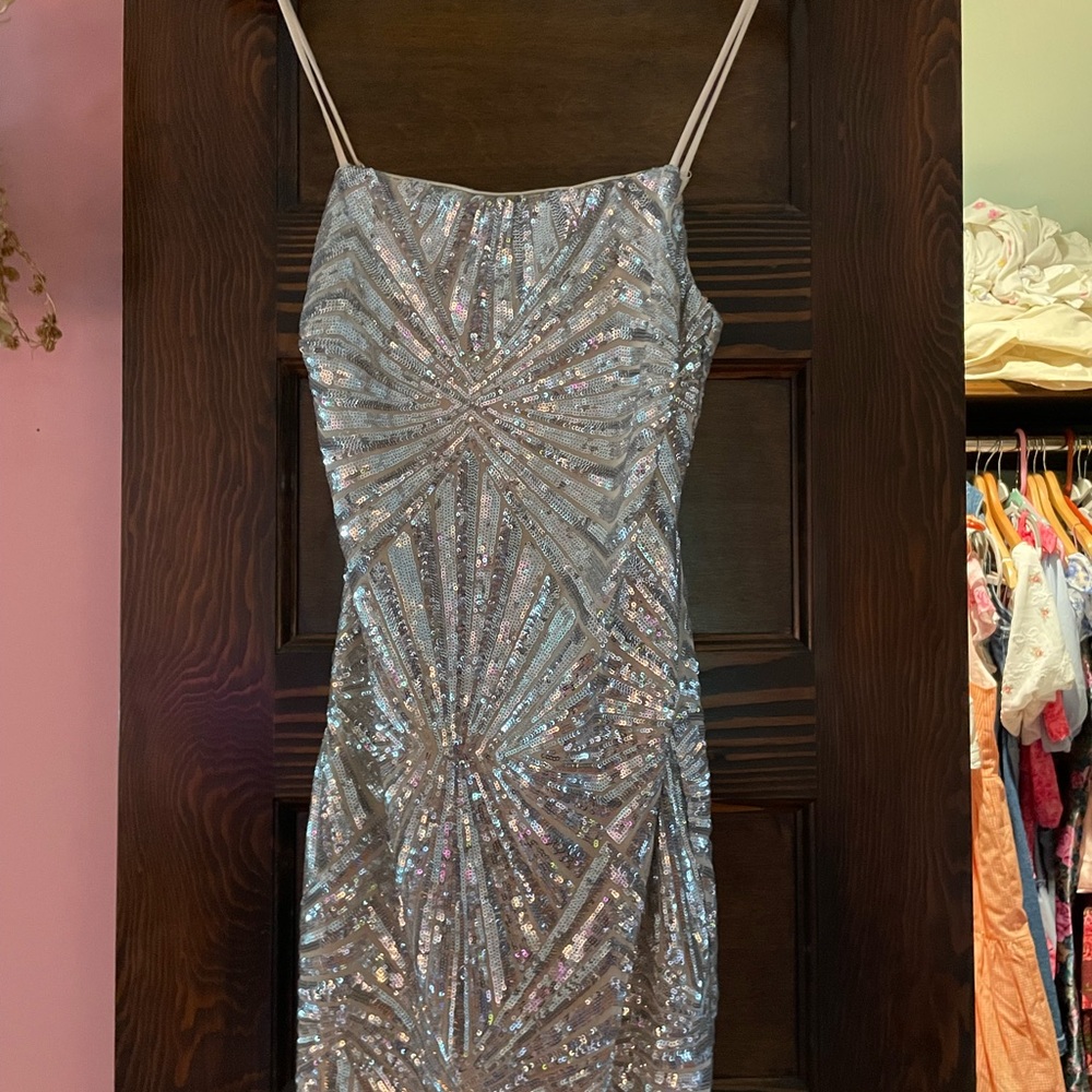 Lulu's Silver Sequin Sheath Mini Dress
